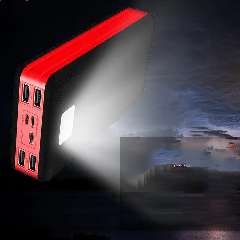 30000mAh solar power bank for outdoor camping with multi USB ports in black