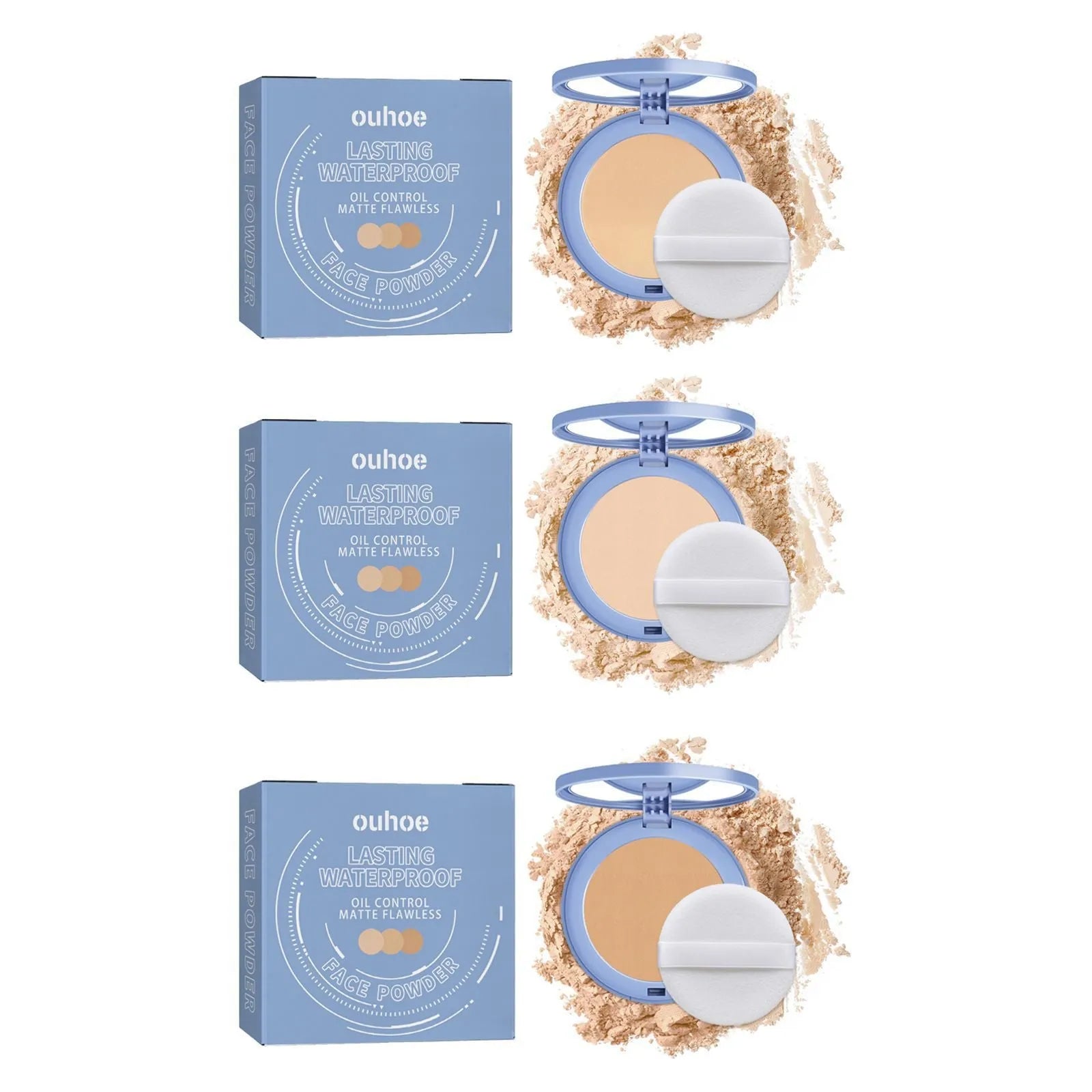 8g natural finishing powder in compact packaging with three shade options for makeup setting