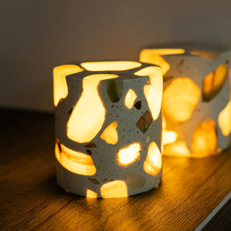 Terrazzo nightlight 10x10x7.5cm with tri-colour dimming, upgrade colour, on bedside table