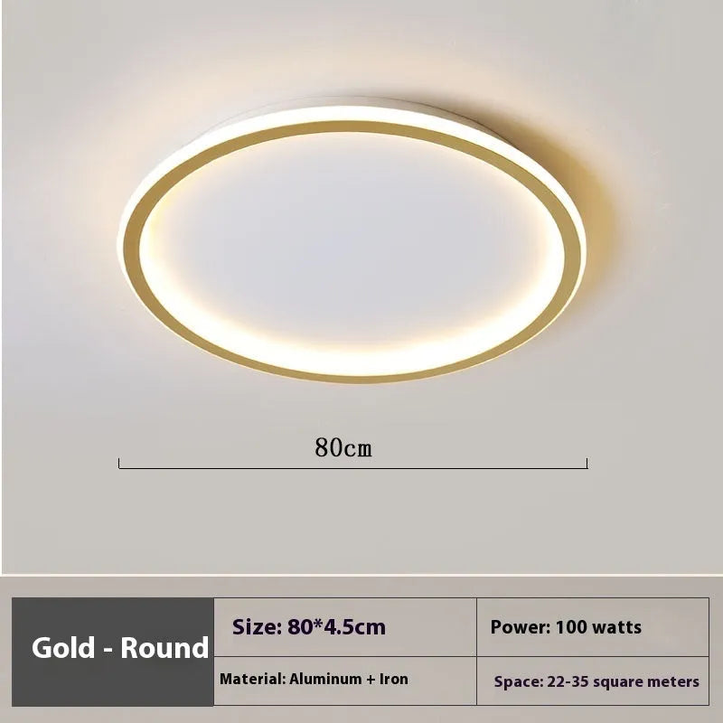 Minimalist LED ceiling lamp in black, gold or white finish with adjustable tricolour lighting