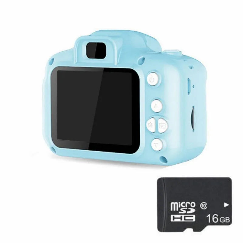 Children's HD digital waterproof camera in blue with 2.3 inch screen and compact design