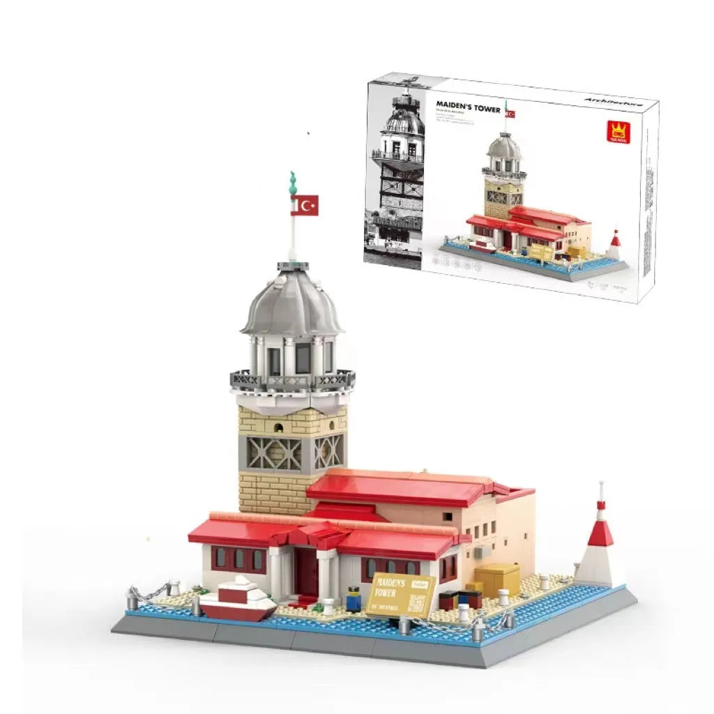 Wange building block street view set with landmark pieces including Eiffel Tower and Big Ben