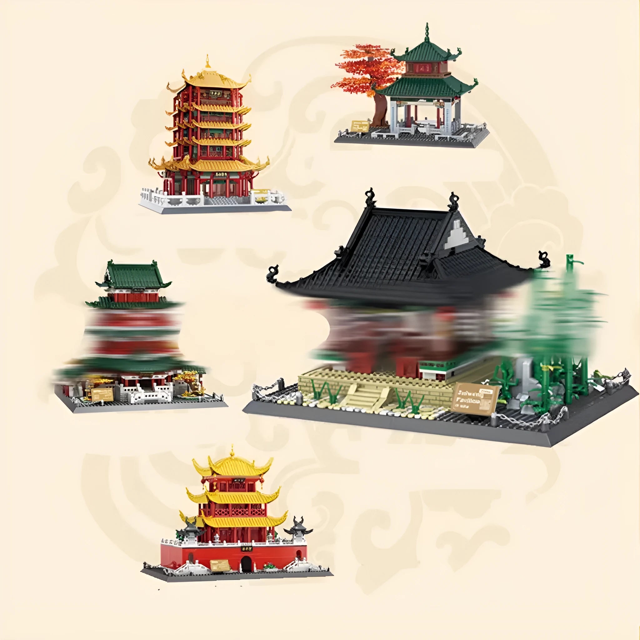 Wange building block street view set with landmark pieces including Eiffel Tower and Big Ben