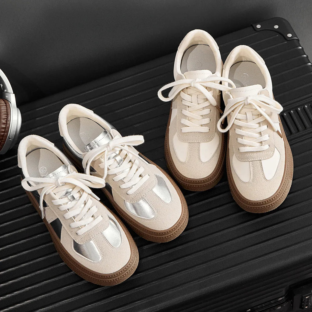 Retro round toe casual board shoes with cross shoulder straps in matte milky white