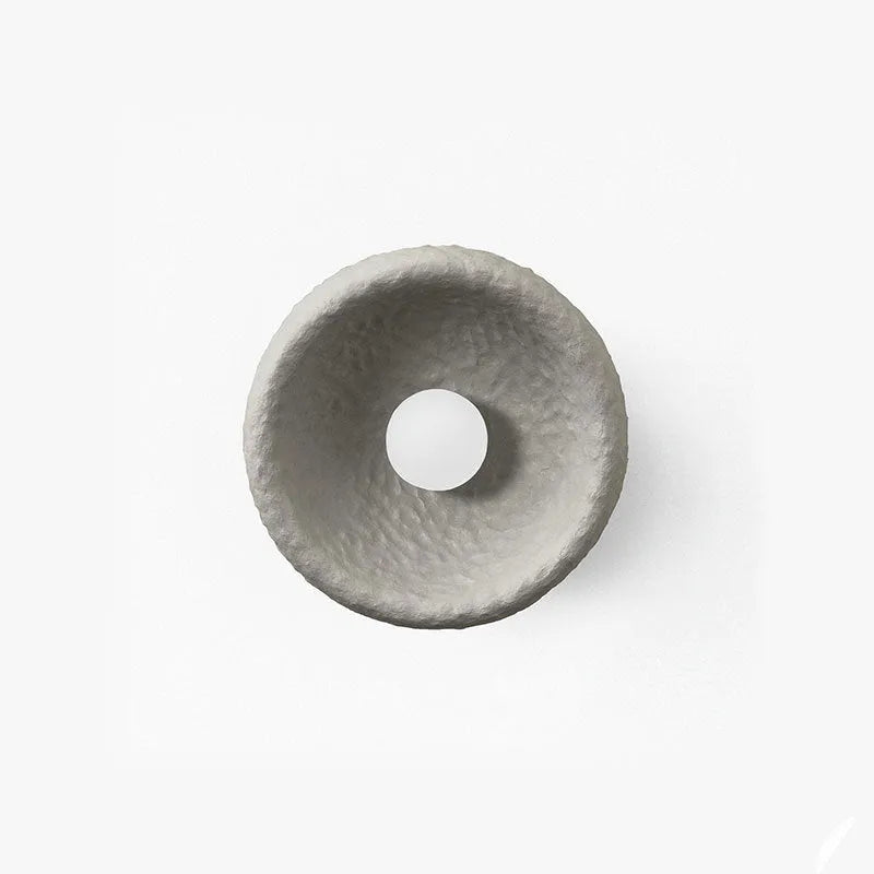 Japanese-style minimalist resin wall lamp in warm light, showing size options.