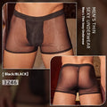 Men's black and white ultra-thin nylon boxer briefs on plain background