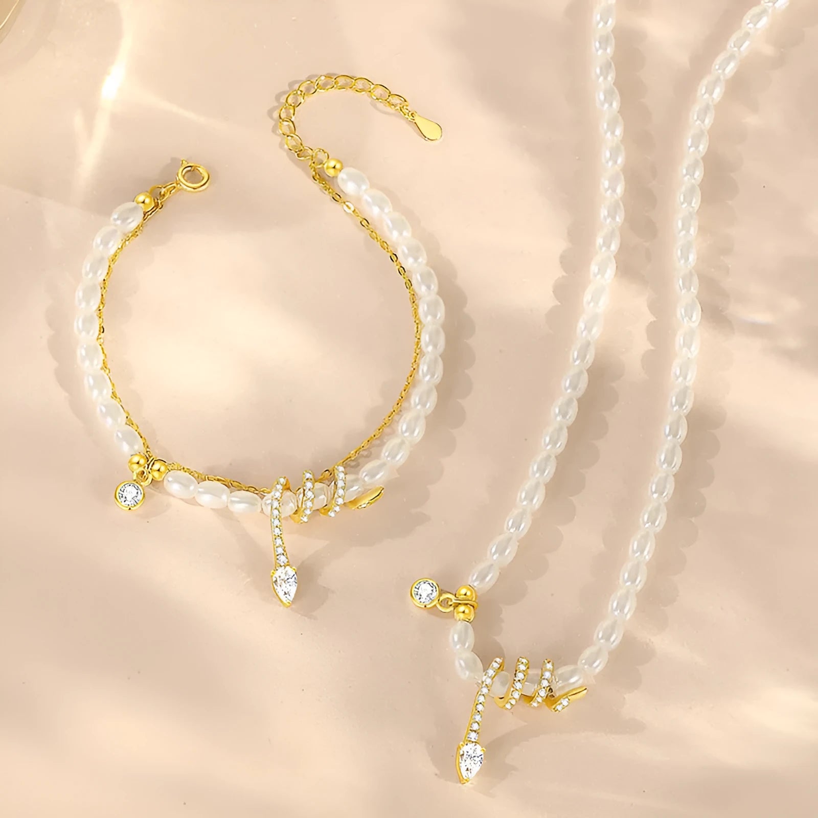 925 silver beaded bracelet with snake charm in New Chinese style, available in gold or white gold electroplated finishes