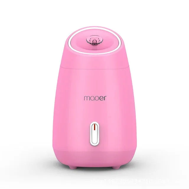 Pink nano ionic face steamer with fruit steam pad for home skin detoxification