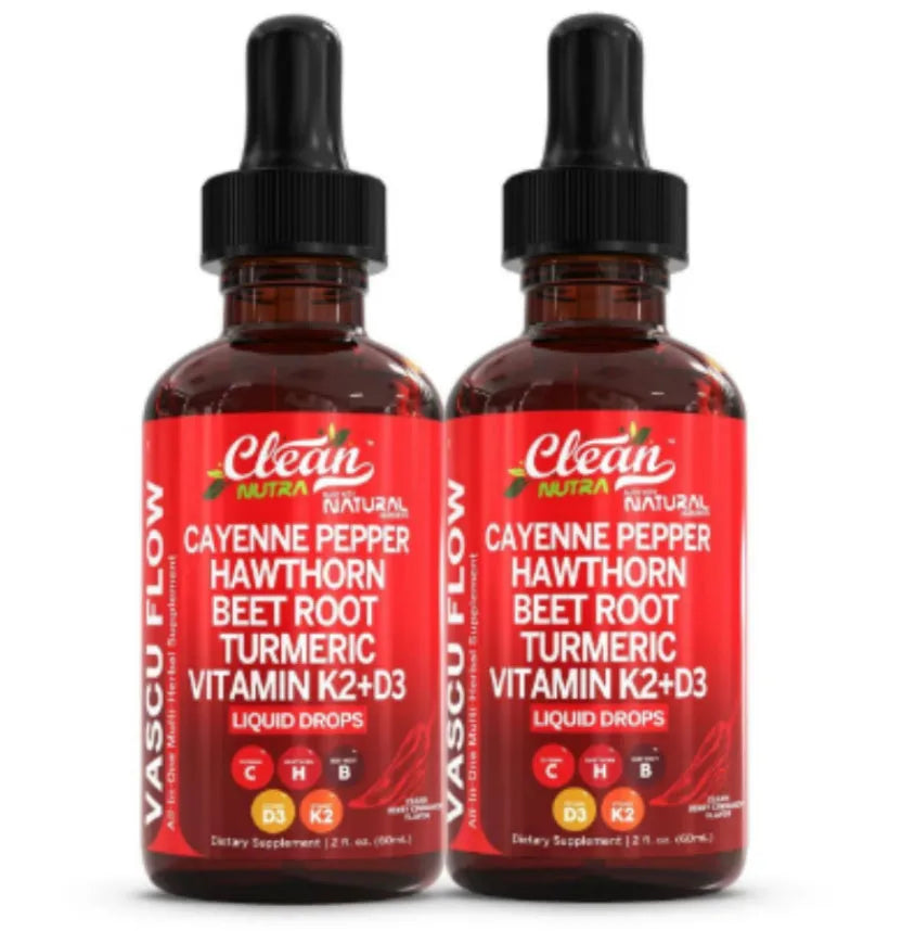 60ml bottle of Vitamin D3 and K2 liquid drops with hawthorn fruit extract and a dropper.