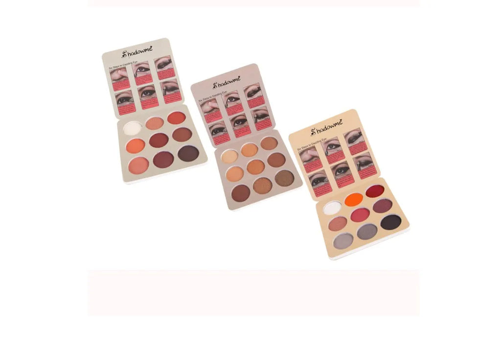 Matte makeup eyeshadow palette in style B with 9 colours, closed compact case showing EVA packaging