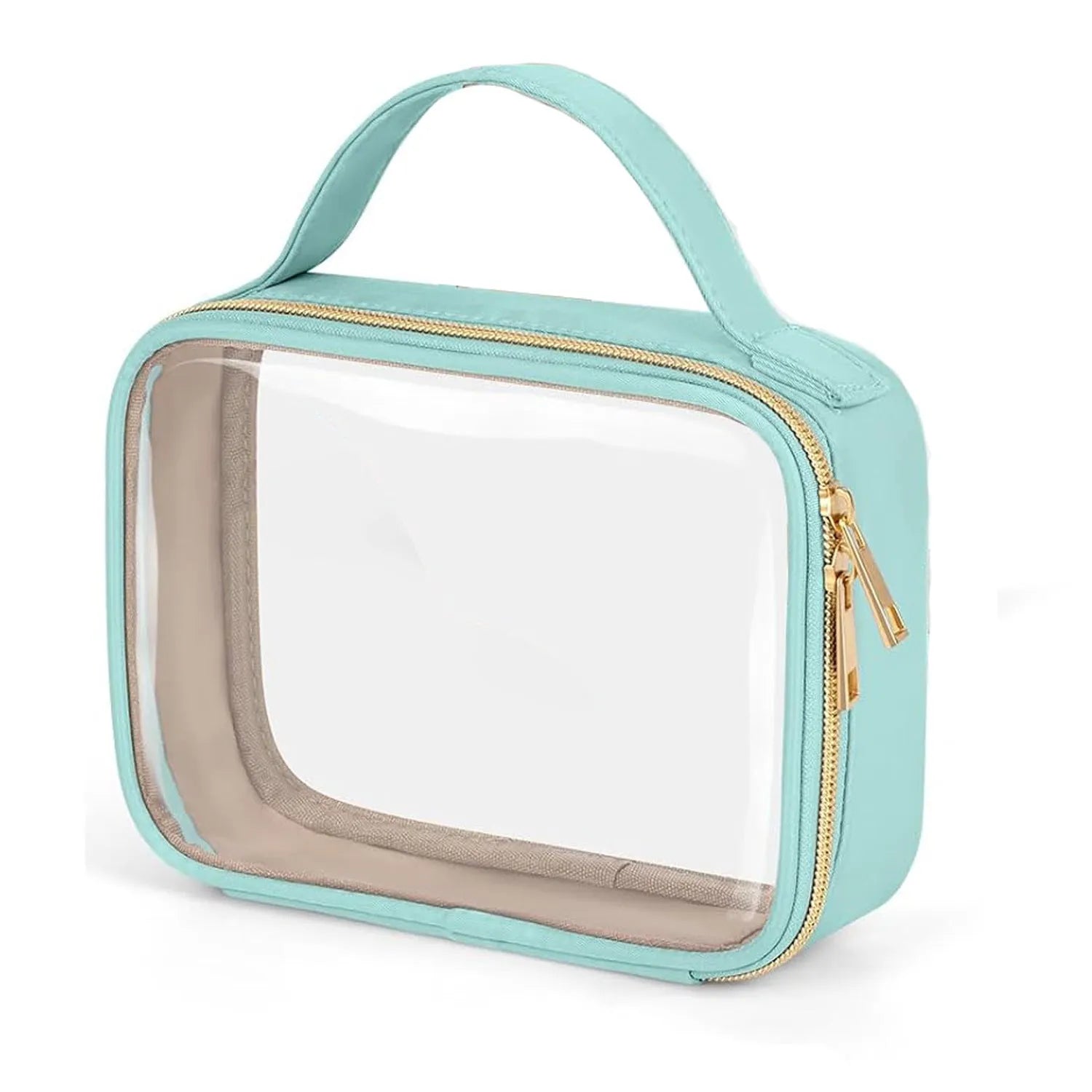 Clear PVC wash bag with chain handle for lipstick storage, shown in leopard print colour.