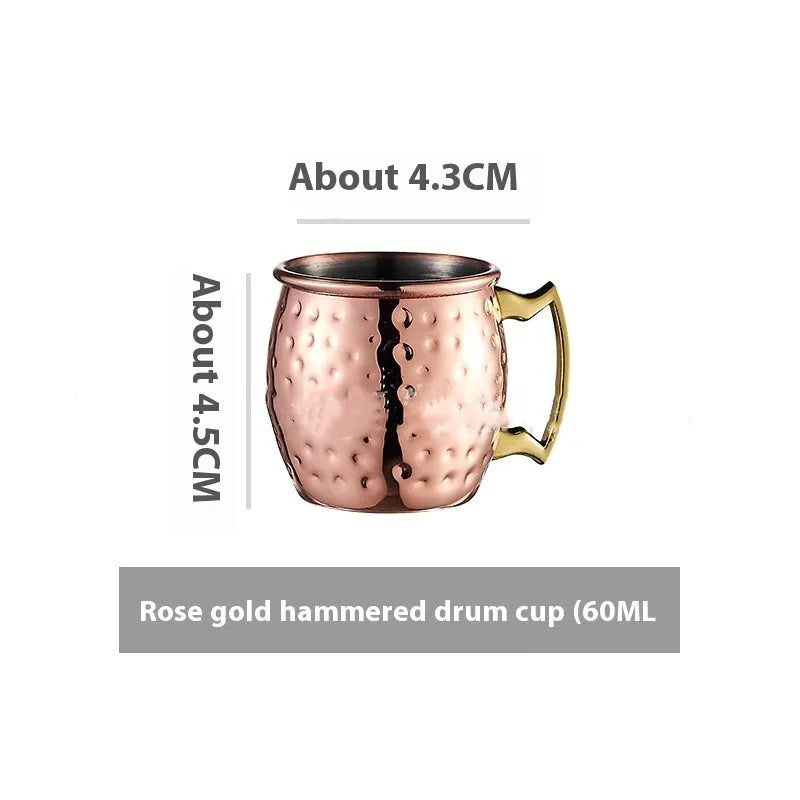 Stainless steel Moscow Mule cup with copper interior in silver, gold, rose gold or black colours