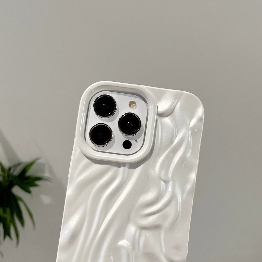 Pleated TPU phone case for iPhone 11 to 14 Pro Max in Pearl White with shockproof protection