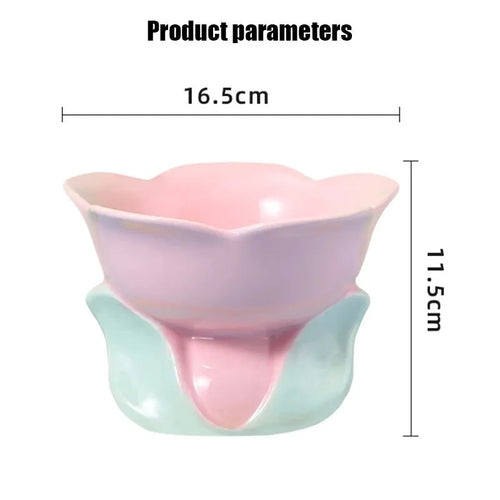 Blue floral patterned ceramic pet bowl with elevated design and non-slip base for cats and small dogs