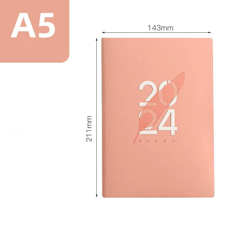 2024 English Schedule Book Daily Planner with blue imitation leather cover, 143 x 211mm
