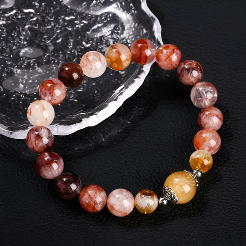 3A natural red sealant flower citrine crystal bracelet 10mm round beads handmade women