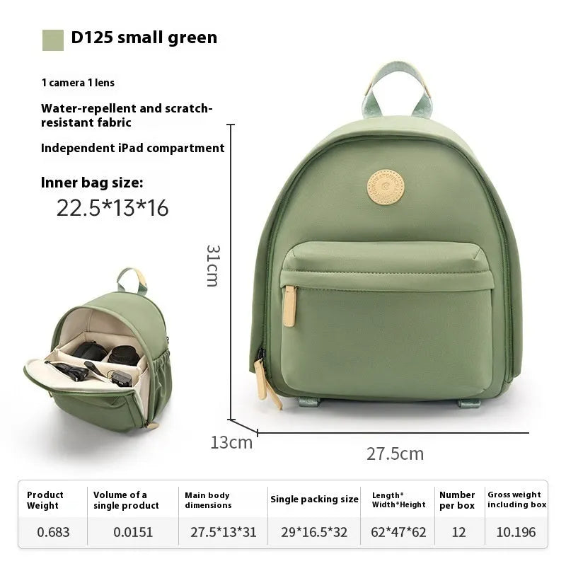 Solid colour shoulder camera bag for women with a detachable iPad compartment and a curve shoulder strap.