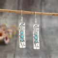 Geometric retro women's earrings with silver electroplated finish and turquoise inlays