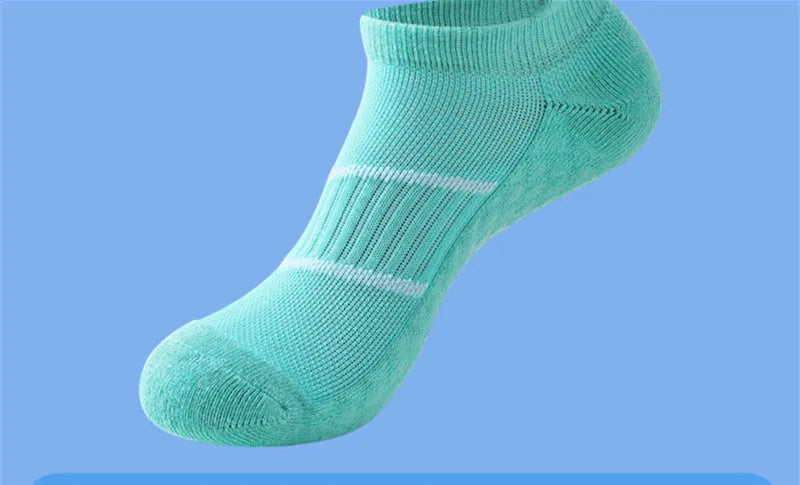 Men's towel bottom sports solid colour socks for running in black, white, gray, pink, mint green, orange, and fluorescent green