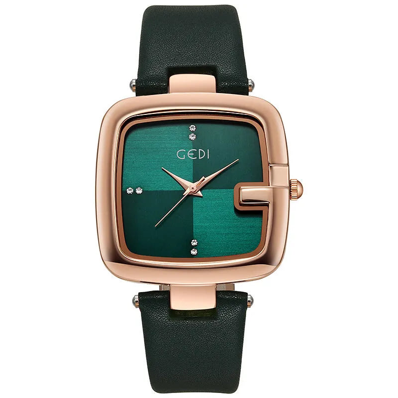 Women's leather strap quartz watch with 36mm dial and hardened glass in multiple colours
