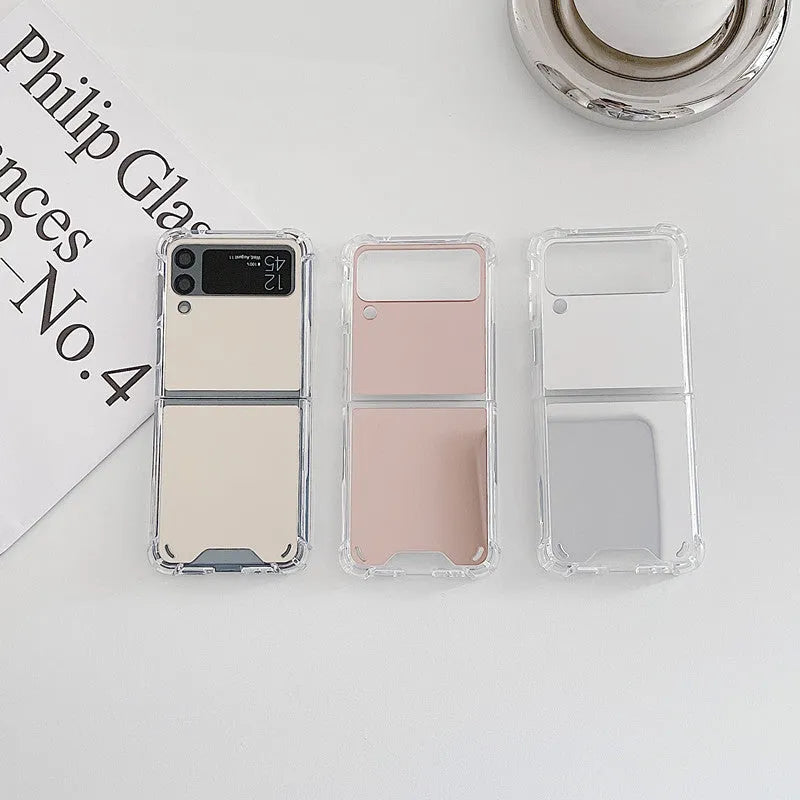 Samsung Z Flip transparent foldable mirror phone case in gold with TPU PC drop-resistant back cover