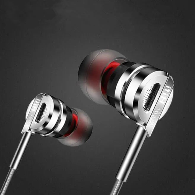 Metal CNC zinc alloy piston in-ear headphones in black or silver with in-line microphone controls.