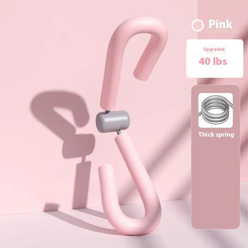 Yoga four piece fitness set showing leg beauty device, yoga ring, pedal tension device and figure eight tension rope