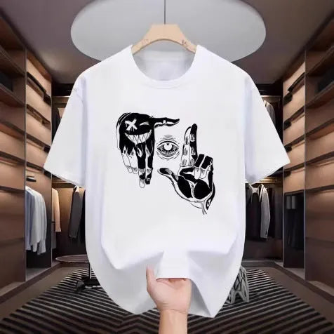 Men's round neck t-shirt with cartoon pattern on breathable mesh fabric