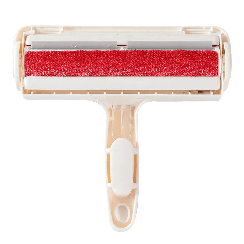 White plastic roller brush pet hair remover with sticky roller surface