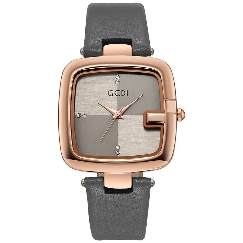 Women's leather strap quartz watch with 36mm dial and hardened glass in multiple colours