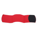 Red rubber football shin guard securing tape belt shown alongside football equipment