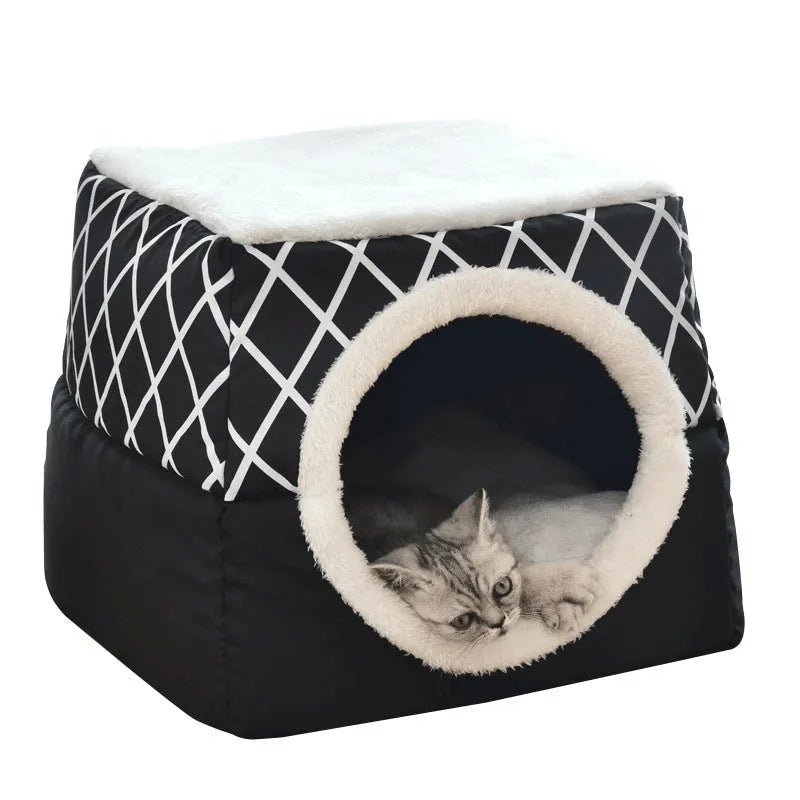 Space box pet nest closed cat room in grey with high quality velvet cover and high density sponge filling
