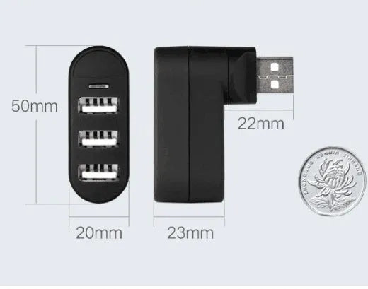 Black and white USB splitter hub showing multiple USB ports for computer connectivity
