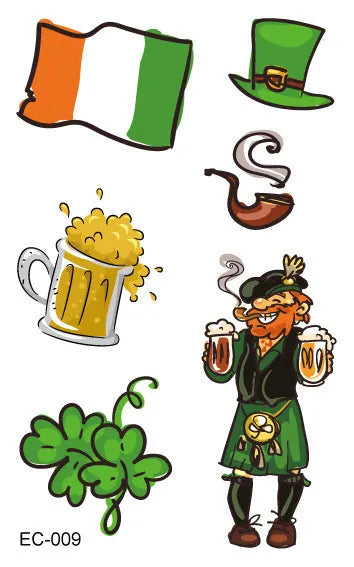 St Patrick's Day shamrock tattoo sticker paper measuring 120 × 75mm for water transfer face application