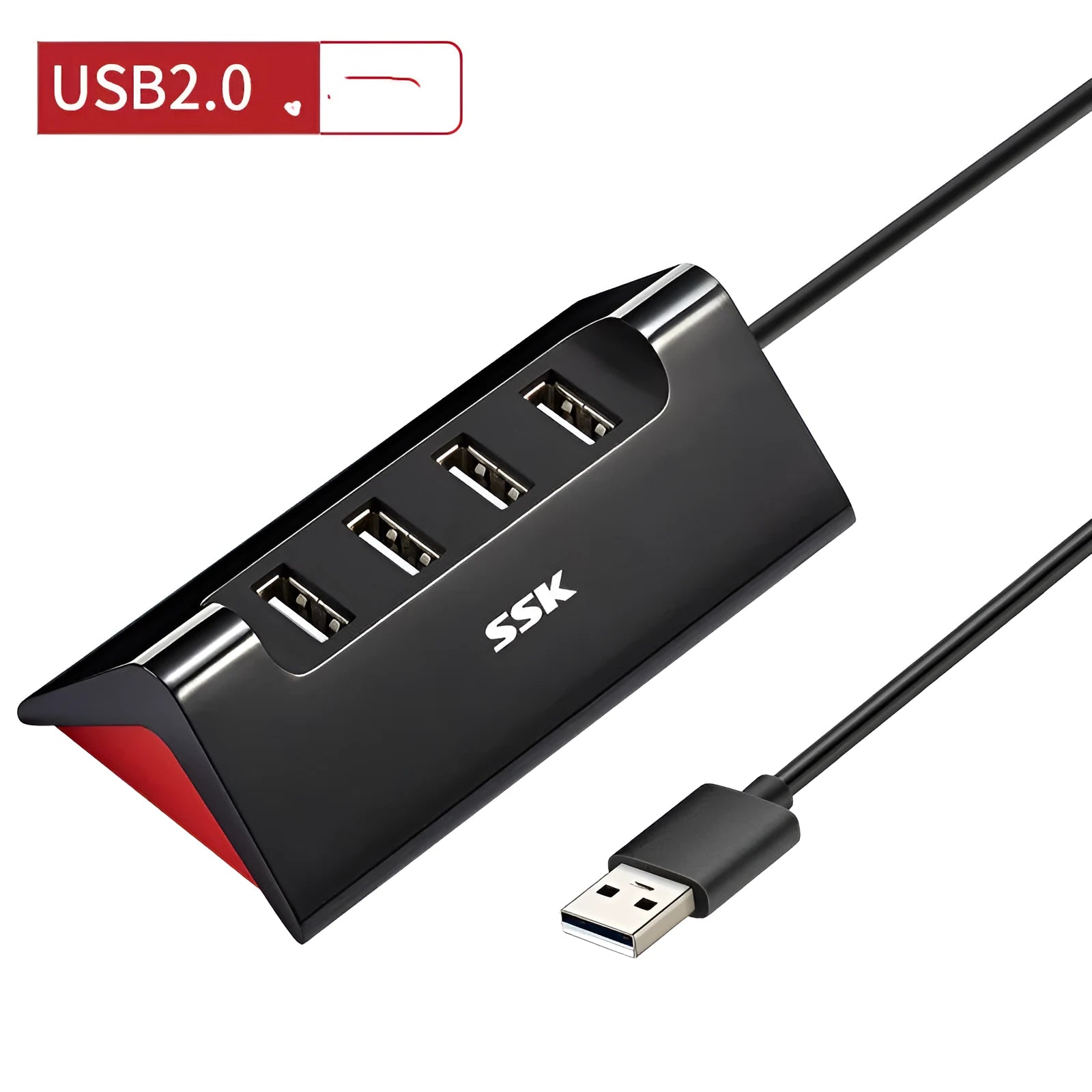 Black USB computer expansion dock with multiple USB ports and compact ABS plastic construction
