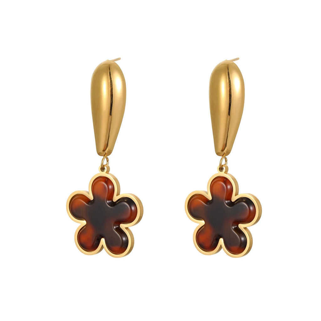 Tortoiseshell resin hawksbill colour earrings with stainless steel construction and geometric designs