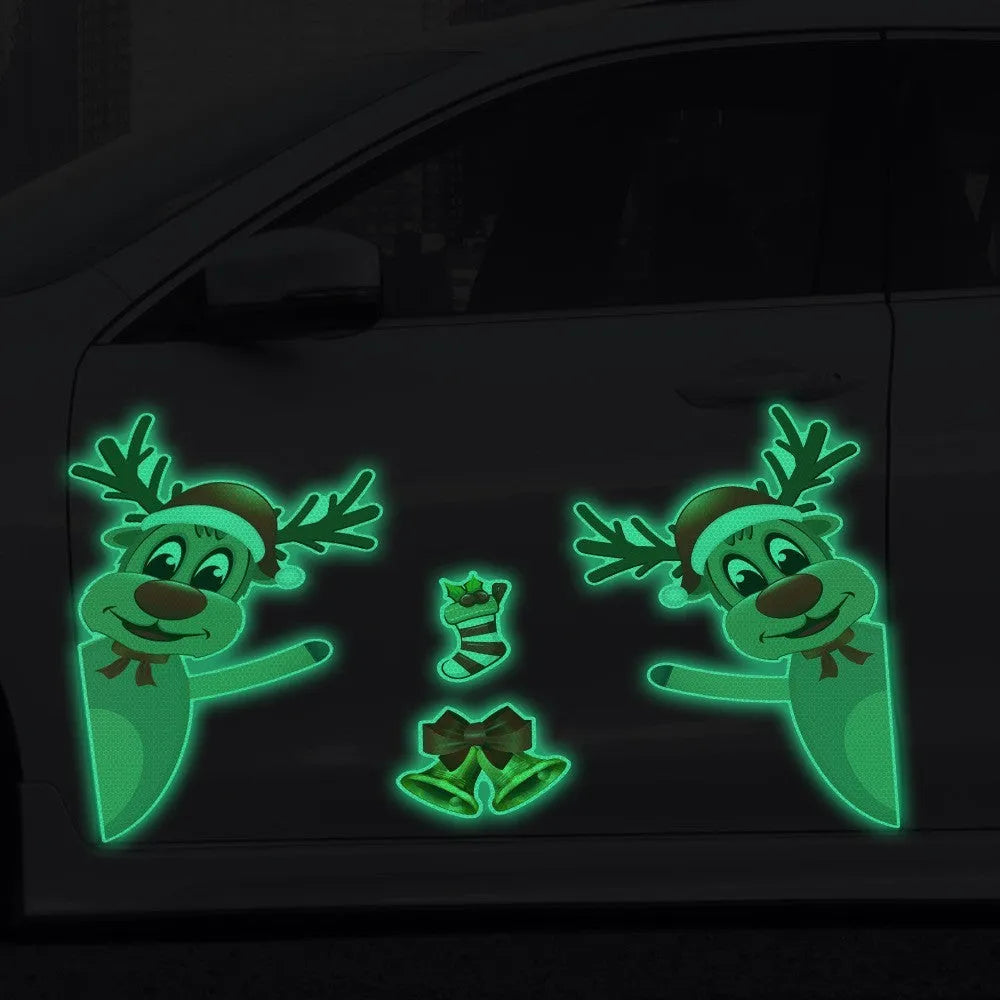 Christmas elk bell magnetic bumper sticker set with reflective luminous finish for car decoration