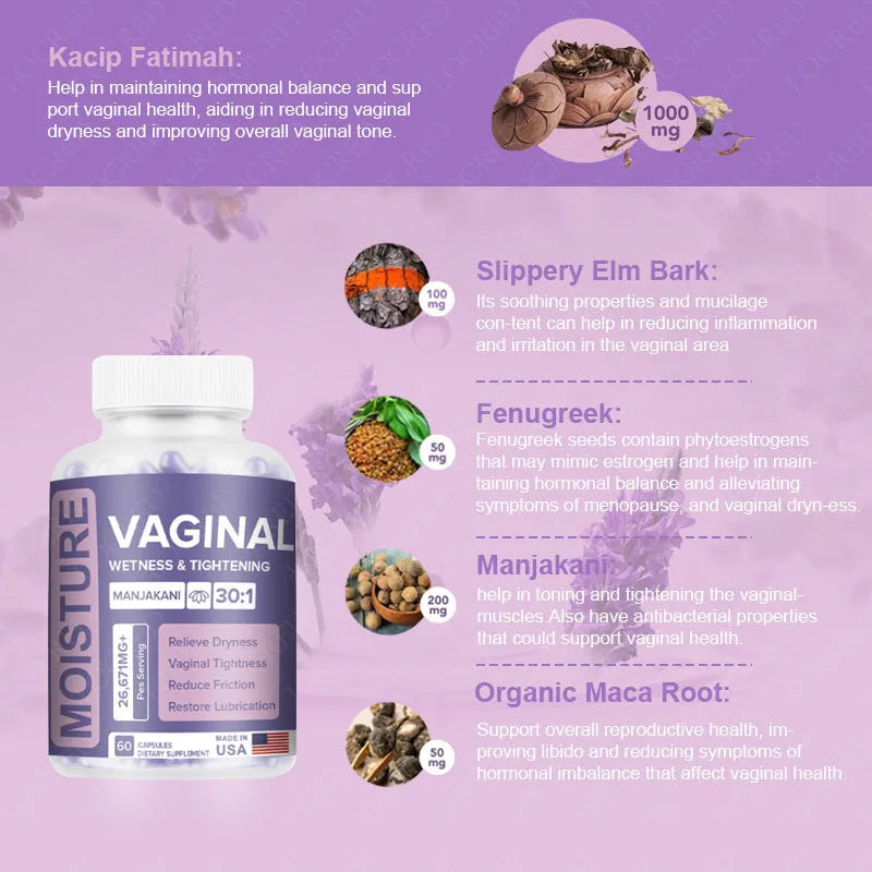 60-capsule vaginal herbal supplement bottle for adult women's intimate wellness