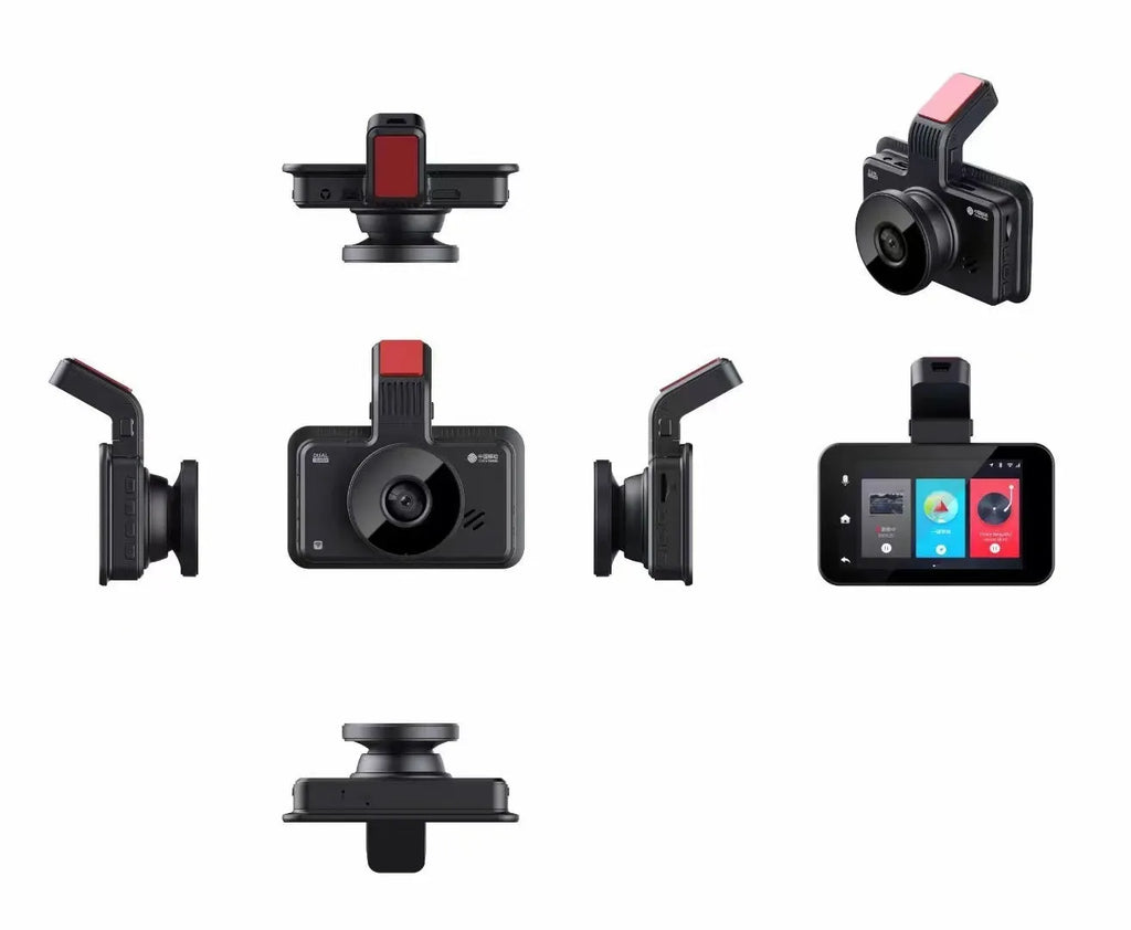 3-inch screen dual lens car DVR dash cam with front and rear cameras on a black unit