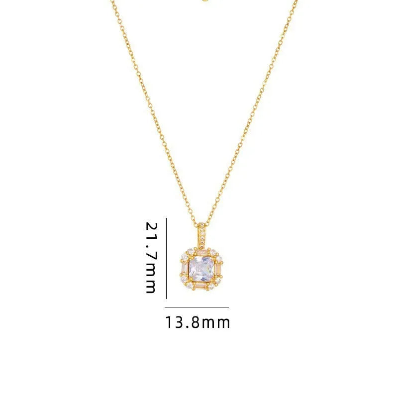 Women's geometric zircon inlaid titanium steel clavicle chain necklace in gold colour