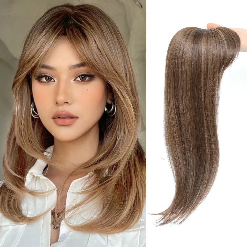 Synthetic clip-in hair extension wig with inner buckle fastening in one of six colour styles.