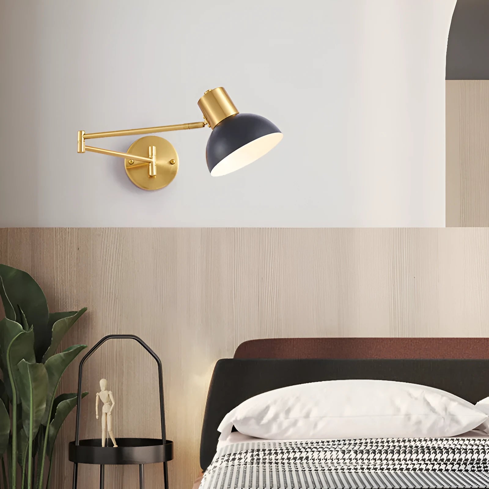 Modern double-section rocker arm wall lamp with adjustable arms in minimalist design for bedroom lighting