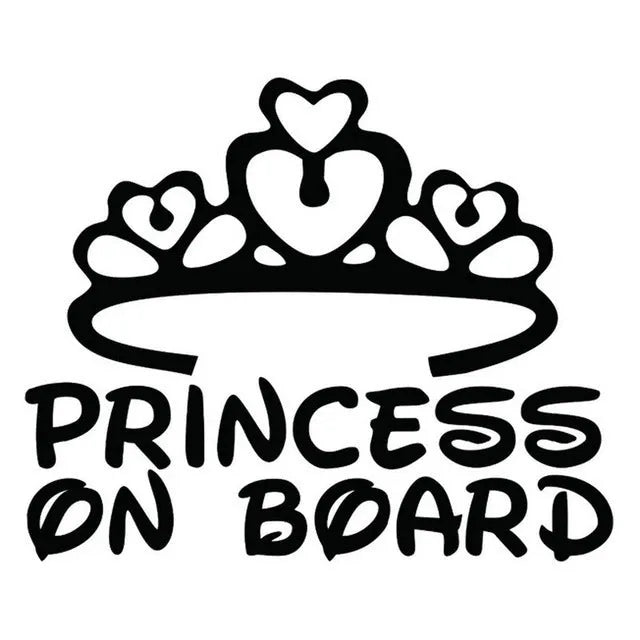 Princess Baby On Board car sticker A262 with crown text design, plastic, 17x11cm, black colour option