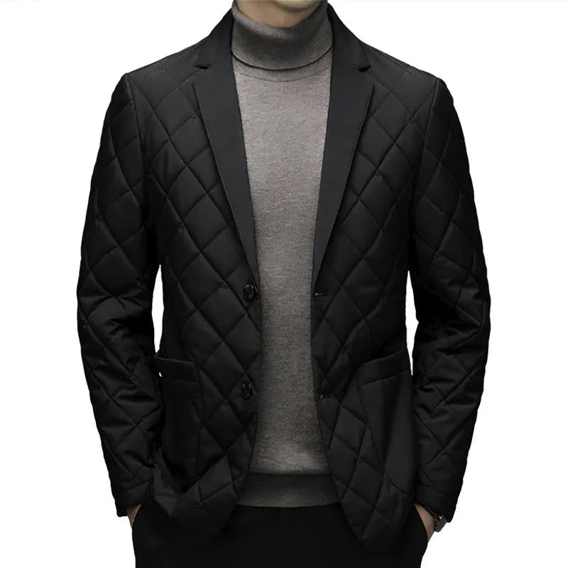 Men's thick lapel down jacket in solid colour with side seam pockets