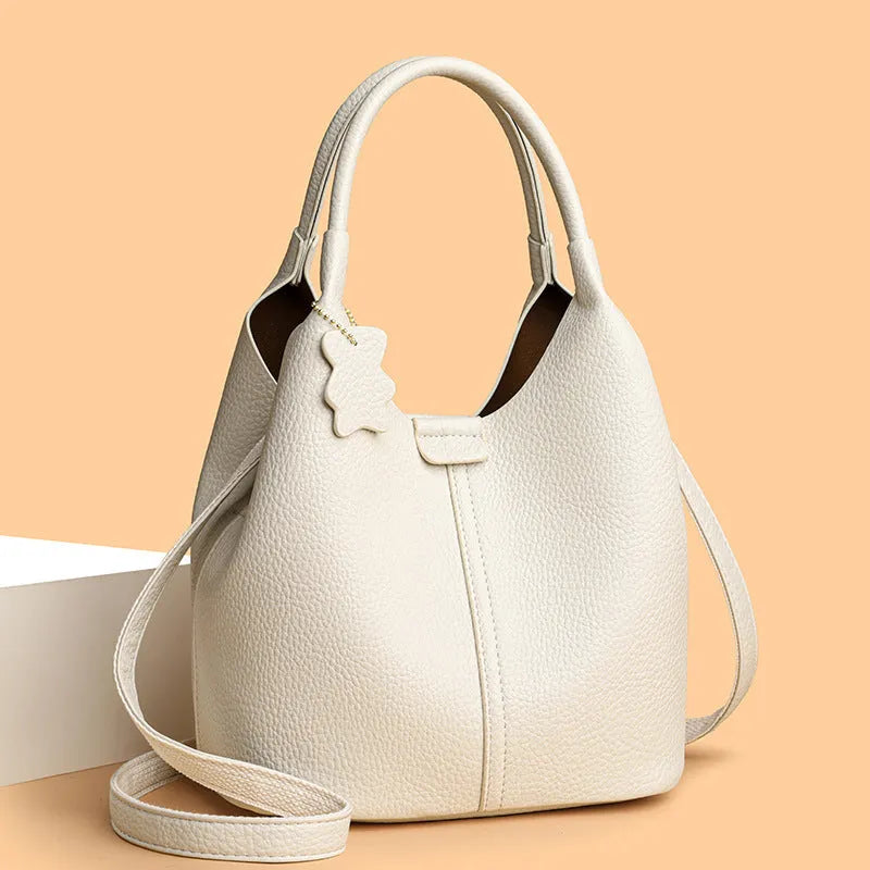 New all-match tote crossbody bag in soft PU leather with double shoulder straps, sandwich pocket, in khaki colour