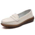 Women's flat shoes with breathable cutout upper, two-layer cowhide, and low heel in beige colour