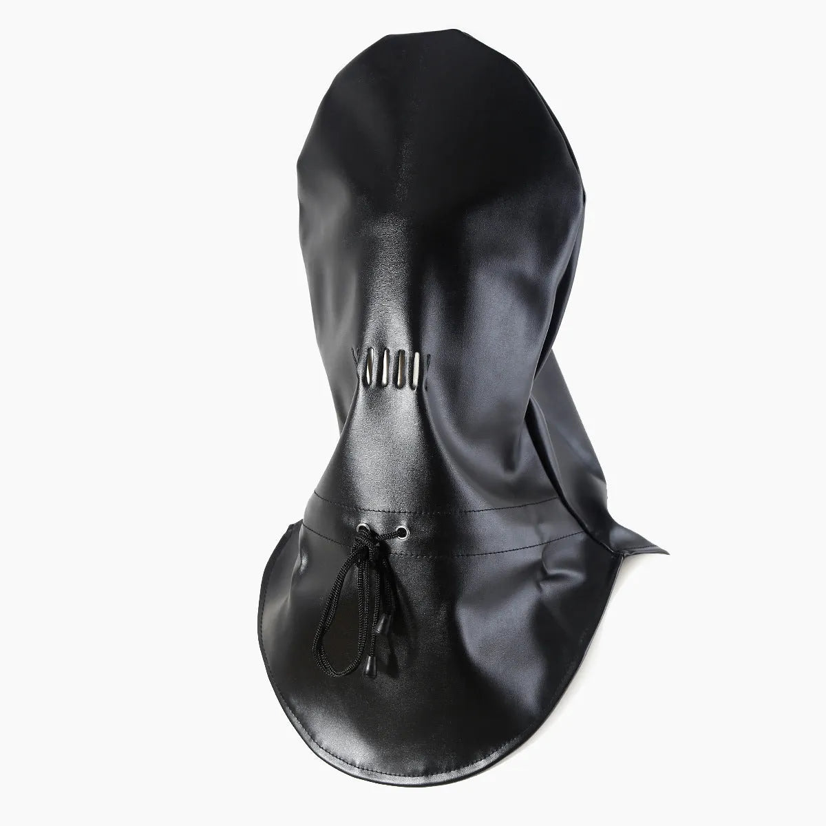 Black PU leather breathable training mask with facial openings and headgear-style adjustable straps