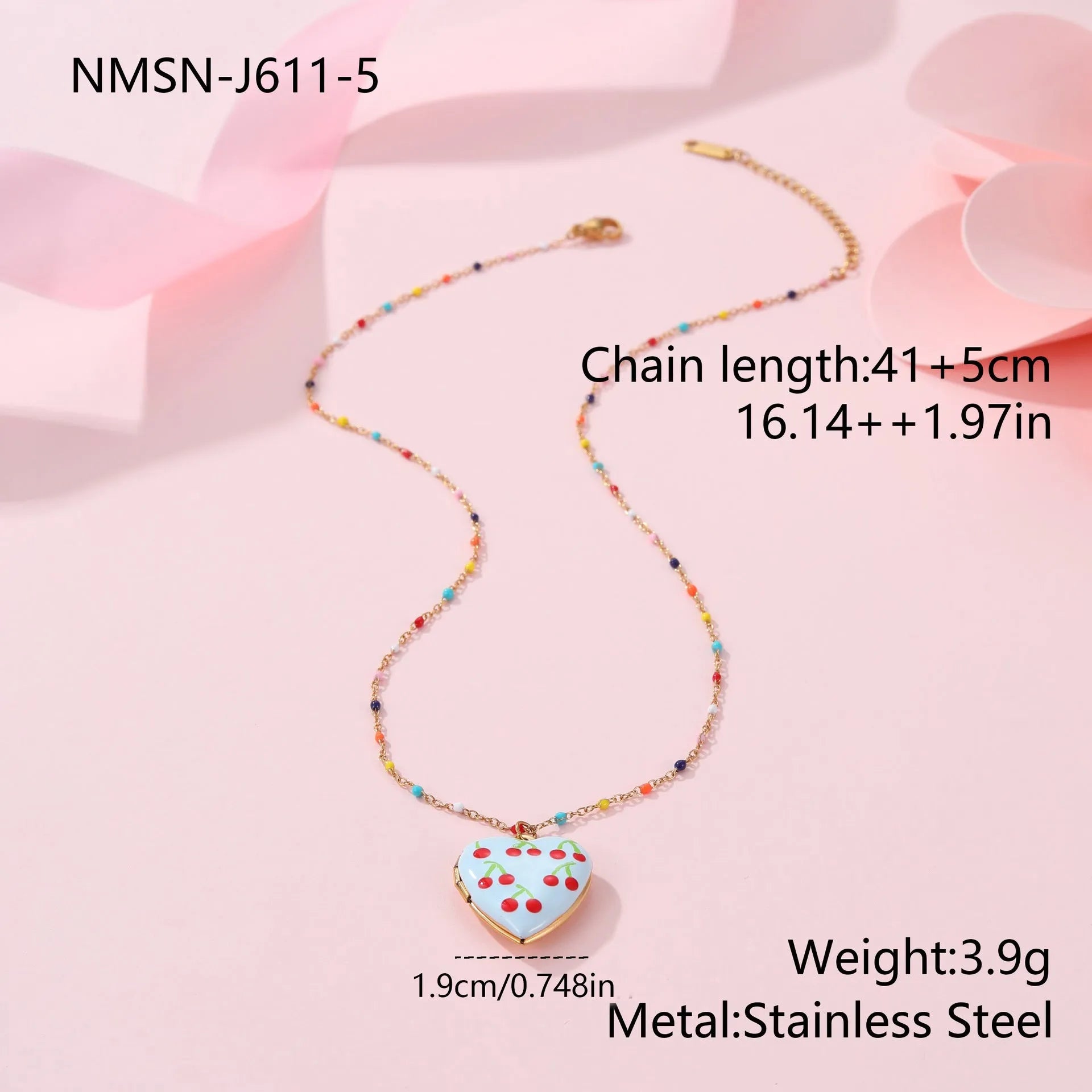Stainless steel fruit pendant necklace with 18K gold plating and adjustable 41-50cm chain