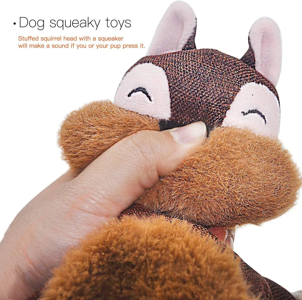 Brown plush fox dog toy with embroidered eyes, cotton rope arms and legs with knots.