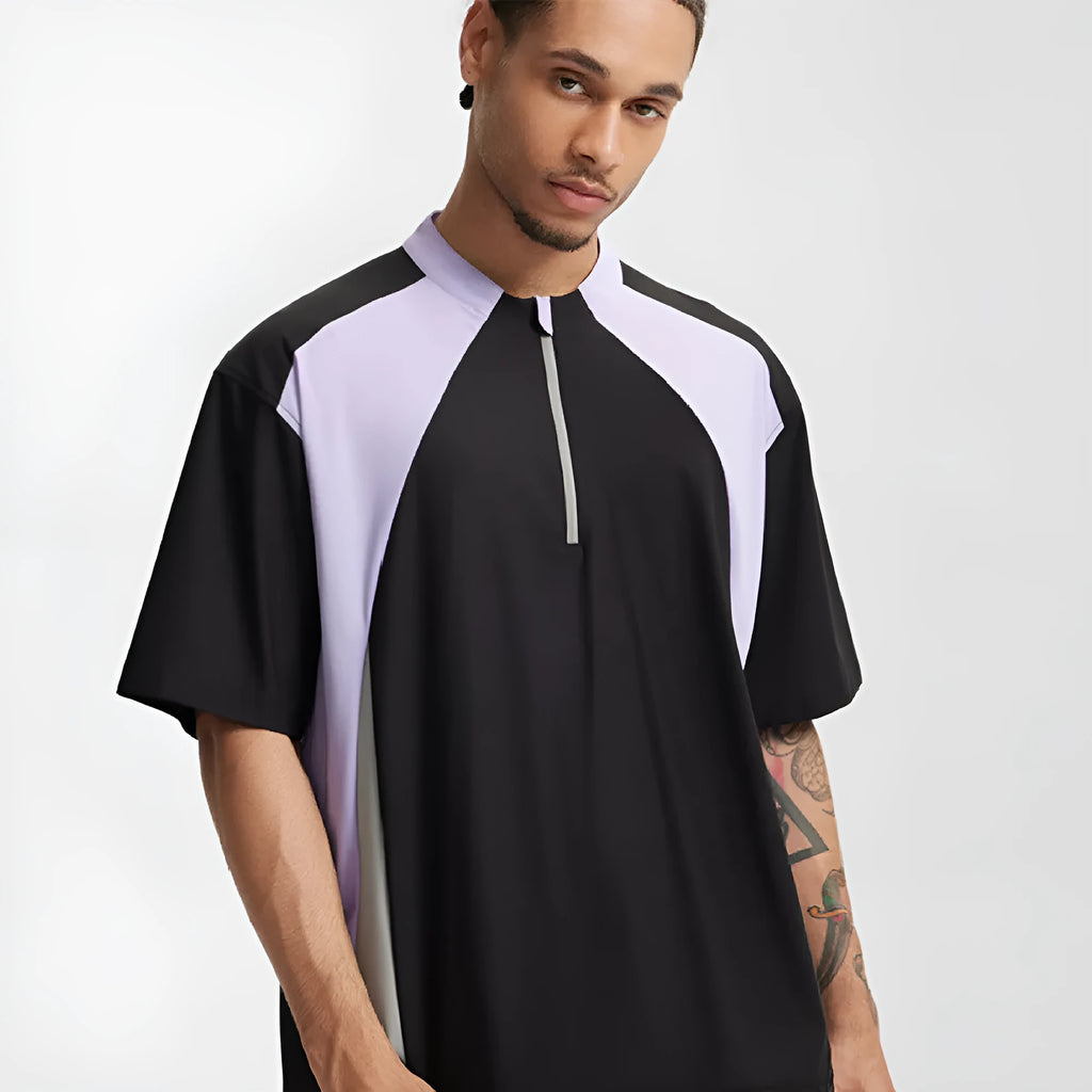Men's lightweight polyester casual shirt in black or beige with optional long or short sleeves